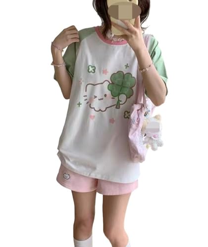 Wayolyn Y2K Cartoon Print Shirts Cute Graphic Tops Cutecore Shoujo Tees Harajuku Fashion Shirts (B,Medium) at Amazon