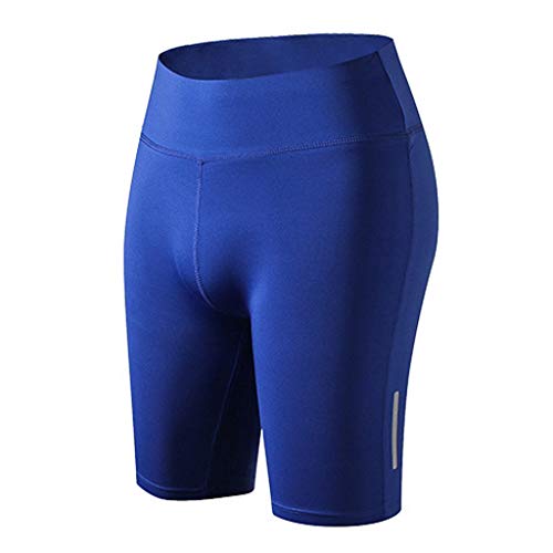 FKSESG Leggings Women's Fitness Yoga Pants Reflective Strip Night Running Training Five-Minute Blue