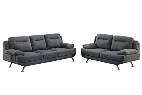 Poundex F7929 Bobkona Danville Linen-Like 2 Piece Sofa and Loveseat Set, Blue Grey
