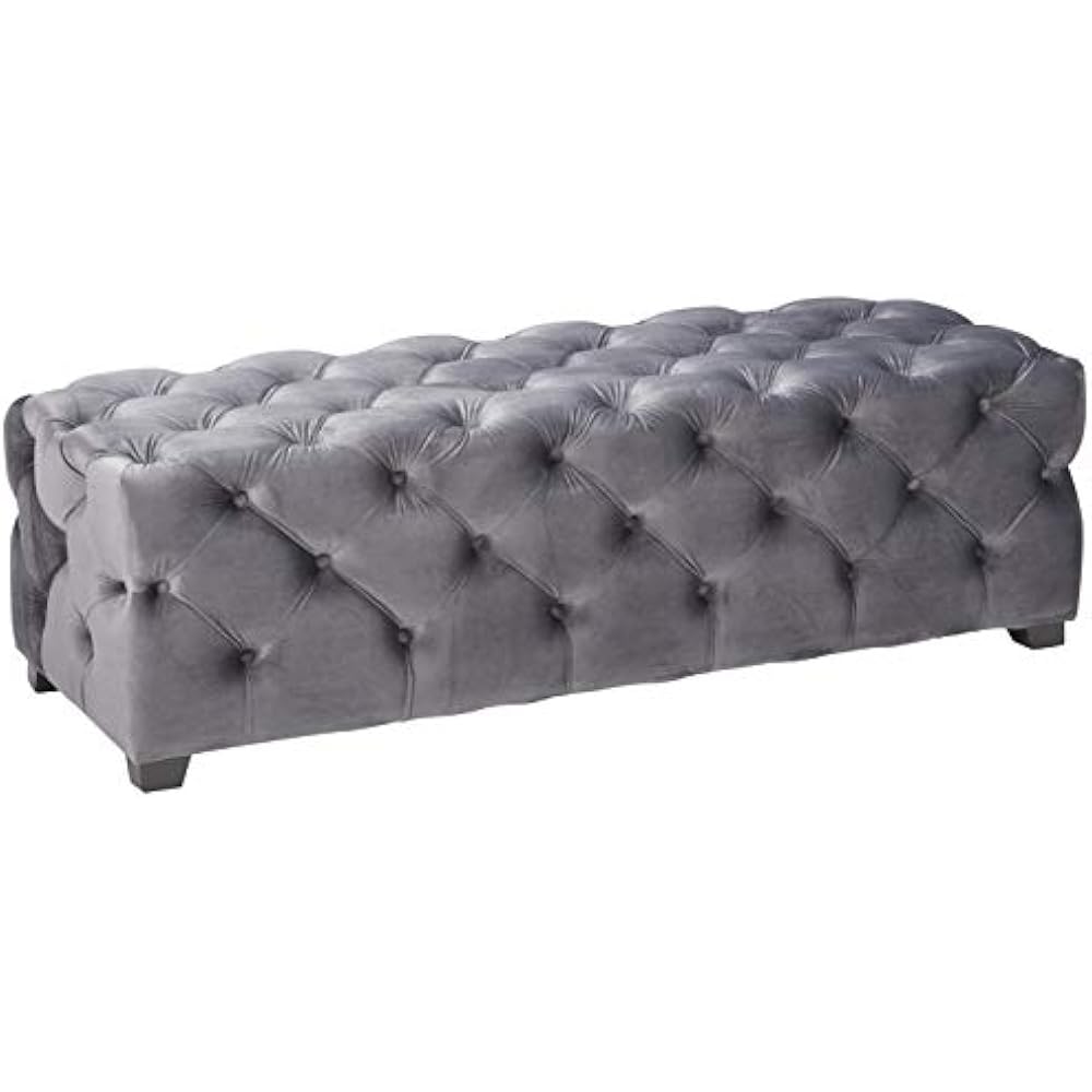 299848 Provence Grey Tufted New Velvet Ottoman Rectangle Kitchen