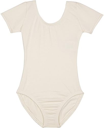Toddler and Girls Leotard for Dance, Gymnastics and Ballet with Short Sleeve Lined Ivory Cream L (10)