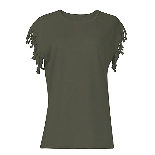Clearance!!! Women Sexy Tassel Short Sleeve Top Summer Loose Blouse Shirt (L2, Army Green)