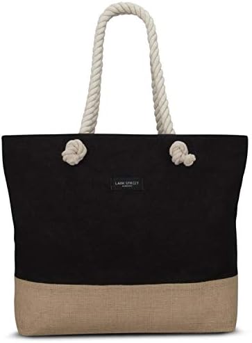 LARK STREET Beach Bag Women & Men Made of Cotton Canvas & Jute - Swim Travel Tote