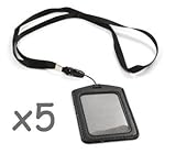 Cosmos ® Black 5 Set of Faux Leather Business ID Badge Card Holder with Long Neck Strap Band Lanyard (36 inch full round length) With Cosmos Fastening Strap