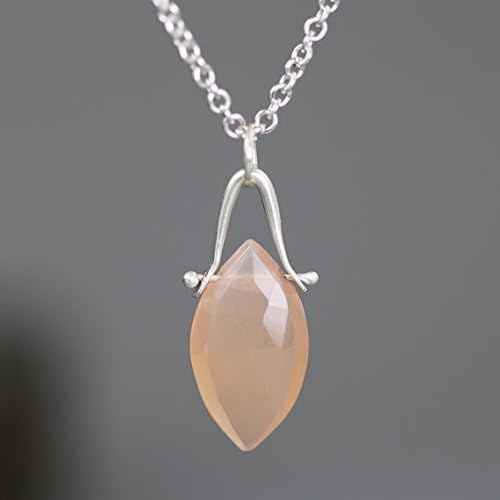 Sterling Silver Peach Moonstone Marquise Gemstone Pendant - Ready to Ship