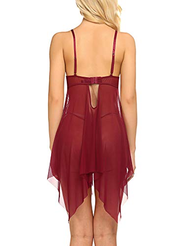 ADOME Women Sexy Lingerie Lace Nightie Asymmetrical Hem Babydoll Strap Chemise