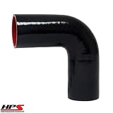 HPS HTSEC90-062-BLK Silicone High Temperature 4-ply Reinforced 90 degree Elbow Coupler Hose, 100 PSI Maximum Pressure, 4" Leg Length on each side, 5/8" ID, Black