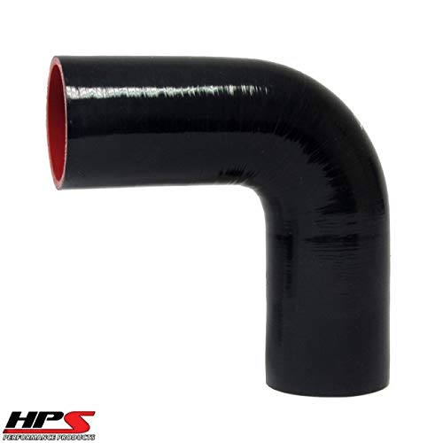 HPS HTSEC90-062-BLK Silicone High Temperature 4-ply Reinforced 90 degree Elbow Coupler Hose, 100 PSI Maximum Pressure, 4" Leg Length on each side, 5/8" ID, Black