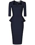 MUXXN Womens 50s 3/4 Sleeve Peplum Pencil Dress(L,Blue)