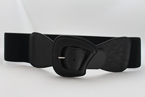 TFJ Women Fashion Belt High Waist Hip Faux Leather Elastic Band Size S M Black