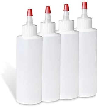 6 Oz Plastic Squeeze Dispensing Condiment Bottles with Red Tip Caps Set of 4 EMPTY (6 oz)