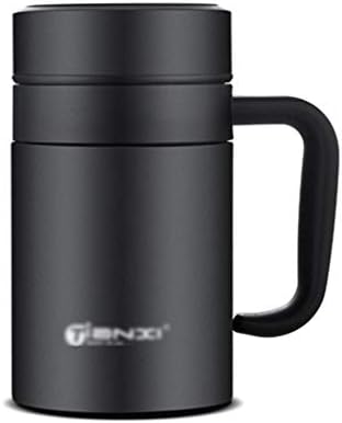 Cups Thermos Water Bottles Water Glasses Stainless Steel Water Bottles Business Men's Handle Mugs Office Adult Cups Household Tea Cups Light Portable Cups (Color : Black, Size : 15.5 * 8.5CM)