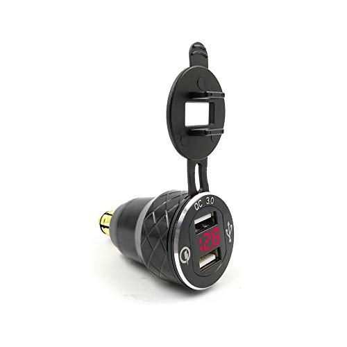 KingBra Quick Charge 3.0 Dual USB Charger Waterproof USB Car Power Outlet with Red Voltmeter Suitable for BMW Triumph Tiger Ducati Motorcycle Charger Cigarette Lighter