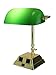 Metal & Glass Desk Lamps Green Glass Bankers Lamp Polished Brass Finish With Charging Outlets 13 X 10.5 X 9 Inches Gold