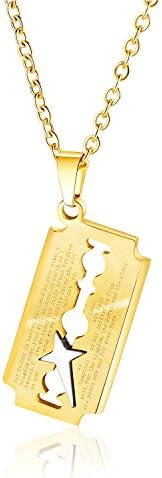 LBFEEL Stainless Steel Cross Razor Pendant Blade Necklace with Bible Verse Prayer for Men Women in 4 Colors