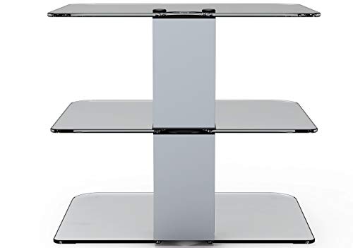 Gold Line 3 x Silver Floating Shelves with Strengthened Tempered Clear Glass for DVD Players/Cable Boxes/Games Consoles/TV Accessories (Renewed)