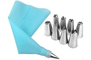 Pastry Bag Nozzle Set Cake Nozzle DIY Decorating Stainless Steel Tip Set Icing Cream Bag DIY Baking Supplies, Blue, 10Pcs