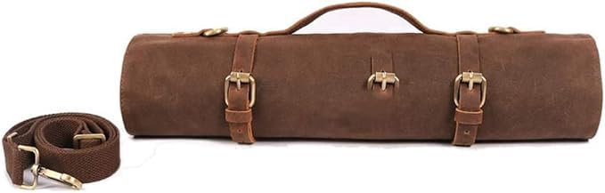 Photo 1 of JDGHGB Chef Knife Roll Bag,Waxed Canvas Knife Bags with 10 Slots and 1 Zipper Pocket,Chef Bag for Chefs Professional Knife Roll Pouch with Shoulder Strap (Brown)