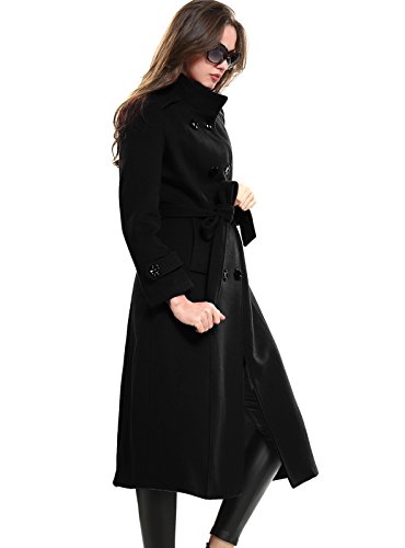 Escalier Women's Wool Trench Coat Double-Breasted Jacket with Belts Black 3XL - Thumbnail 3
