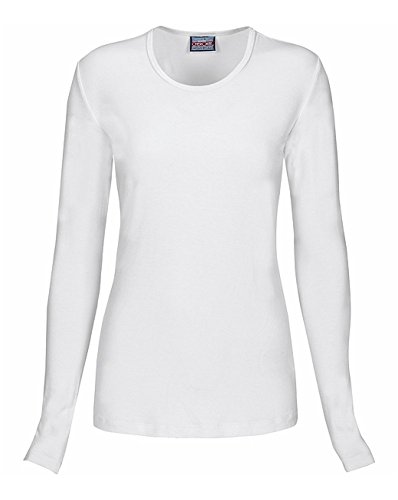 Cherokee Women's Long Sleeve Knit Underscrub Tee, White, Small