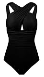 Newbely Women's Sexy Criss-Cross Ruched Swimsuit Backless One Piece Bathing Suit