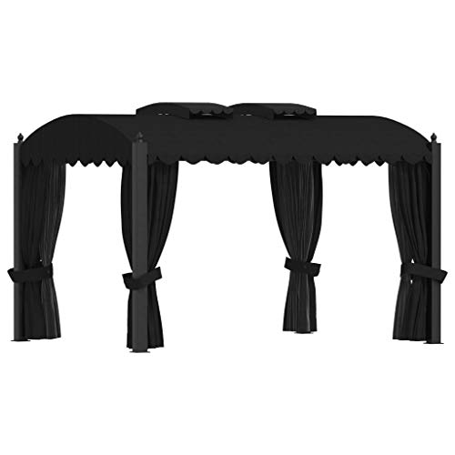Gartenpavillon, Pavillon mit Vorhängen für Abendessen, Grillabende, Familienfeiern, 3 x 4 m, Schwarz – Bild 4