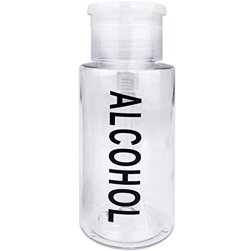 Beauticom Push Down Alcohol Pump Dispenser (Empty Pumping Bottle Only)- Clear Empty Bottle- Labeled - 7 Oz Bottle