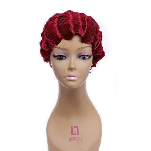 Short Wig Burgundy Curly Wig Finger Wave Synthetic Full Wig Fashion Wigs Cosplay (burgundy)