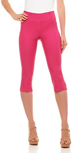 Velucci Womens Classic Fit Capri Pants - Pull On Style Capris with Detailed Design