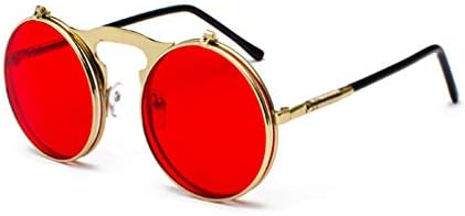 Retro Steam Punk Sunglasses Round Flip Up Metal Frame Glasses Ocean Red Lens Steampunk Sun Glasses Women Men CC1060