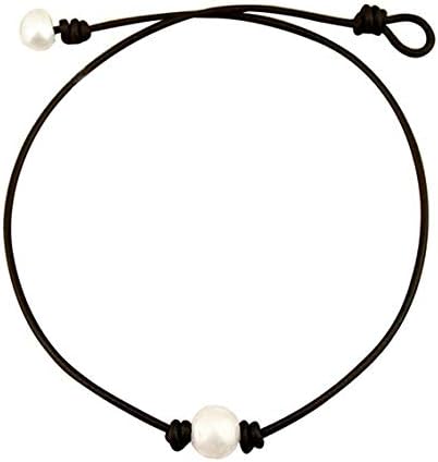 Hundred River Pearl Choker Necklace Single Leather for Women