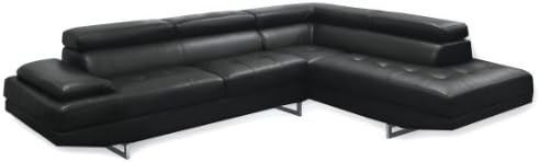 Furniture of America Keen Bonded Leather Sectional Sofa with Adjustable Headrests, Black