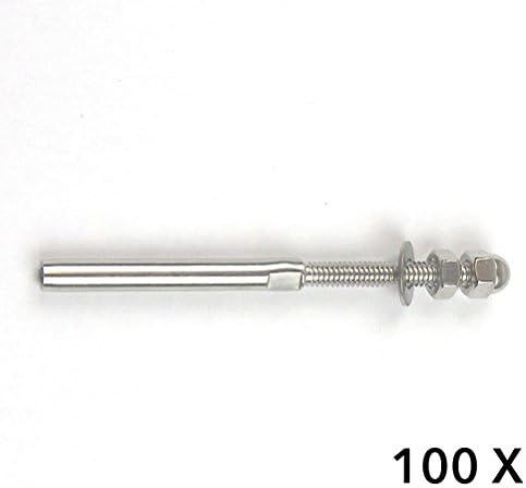 100 Pieces Stainless Steel Cable Railing End Fitting Terminal - Stud End Fitting- Right Hand Swage- 1/8" Cable - Hand Rail - Deck Railing