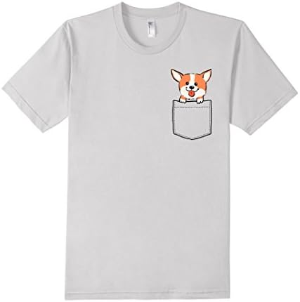 Men's Cute Corgi in Pocket T-Shirt Medium Silver