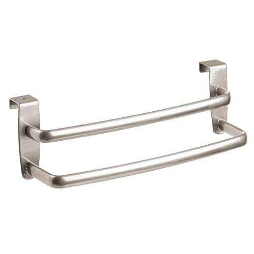 mDesign Metal Modern Kitchen Over Double Towel Bar Rack Hang