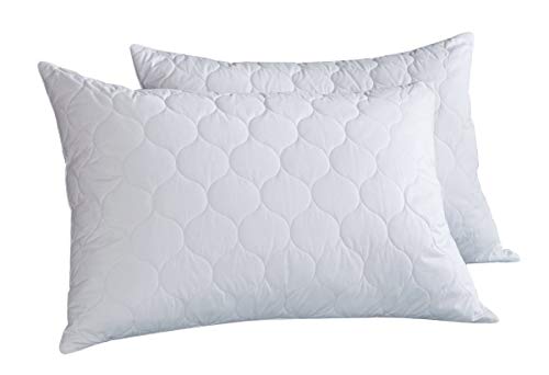 PEACE NEST Goose Feather and Down Pillows, 100% Cotton Cover, Quatrefoil Quilted, Standard/Queen Size (2 Pack)