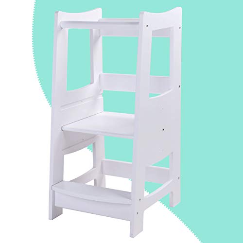 EGREE Toddlers Kitchen Step Stool with Safety Rail Kids Wooden Standing