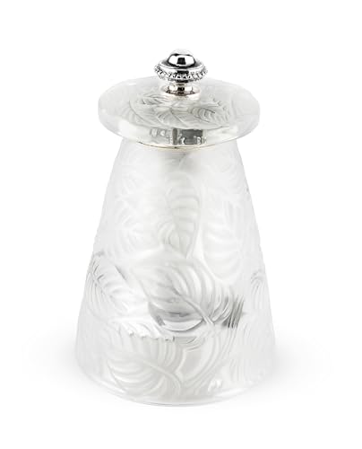 Peugeot Lalique Feuilles Salt Mill - Clear Crystal - Handcrafted in France - Original Rene Lalique Design 1924 - Stainless Steel Grinding Mechanism