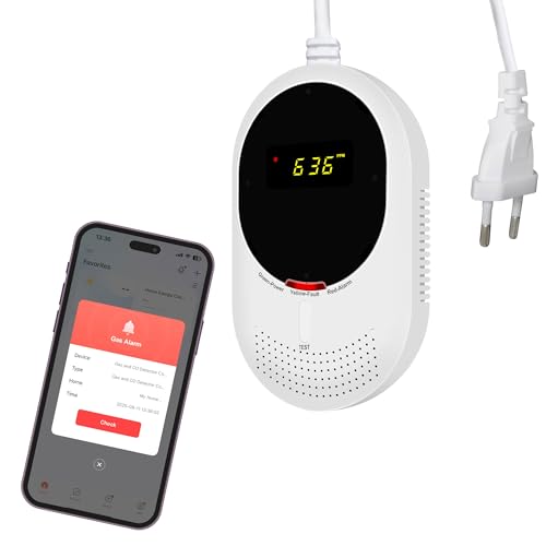 Scondaor Wi-Fi Gas and Carbon Monoxide Detector with LCD Display – Monitoring via Smart Life App, EN 50291 and EN 50194 Certified, Detects Fuel Gases (Methane and LPG) and CO, 1 Piece