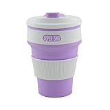 SuperShop Silicone Collapsible Travel Cup for Outdoor Camping and Hiking Foldable Food-grade Silicone Lightweight Collapsible Coffee Cup with Lid (Purple)