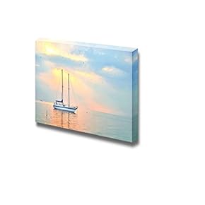 Canvas Prints Wall Art - Beautiful Seascape with Yacht at Sunset | Modern Wall Decor/Home Decoration Stretched Gallery Canvas Wrap Giclee Print & Ready to Hang - 12" x 18"