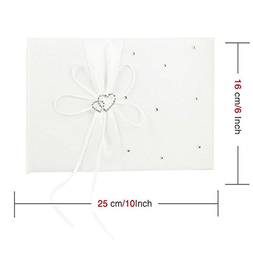 Youzpin 5Pcs Romantic Wedding Ceremony Party Favor Setsï¼ŒWedding Guest Book + Pen Stand + Flower Basket + Ring Pillow + Garter Double Heart Rhinestone Decor Ribbon Bow Elegant Wedding Party Decoration.