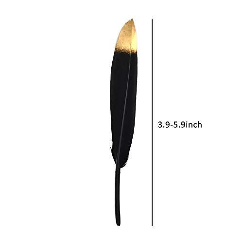 40pcs Gold Dipped Black Goose Feather, Natural Real Feather for Various Craft Art Decoration, DIY Dress-ups Party, Headdresses, Wedding, Dream Catcher Accessories, 4-6 inch