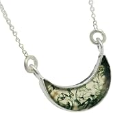 Tiny Crescent Moon Moss Agate Gemstone Necklace, Cut Green Moss agate Necklace, Natural Moss Agate Pendant, Moss Agate Necklace, Gift For Her,