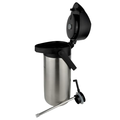 Pioneer 1.9L Stainless Steel Lever Airpot, Leakproof Flask for Hot and Cold Drinks, Easy Pump Drink Dispenser for Events with Tea Label, Silver