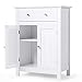 Tangkula White Bathroom Cabinet, Freestanding Wooden Storage Cabinet w/Large Drawer & Cabinet, 2 Doors, 3 Heights Adjustable Shelf, Bathroom Storage for Living Room Kitchen (White)