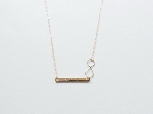 Delicate Gold Name Bar With Infinity Necklace, Hand Stamped Jewelry, Bridesmaid Gift