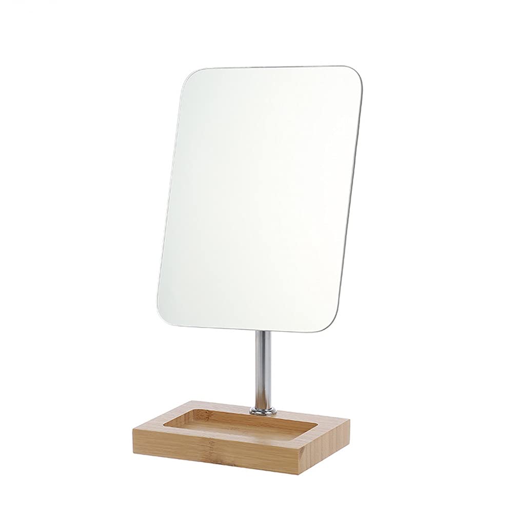 Hosoncovy Desktop Mirror with Wooden Stand,Tabletop Full Length Makeup Mirror Free Standing for Bathroom Bedroom (Rectangle)