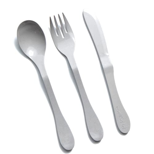KNORK Eco Conjunto de talheres reutilizáveis de bambu biodegradável, 24 peças (garfo, faca, colher), cinza