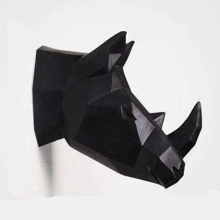 YJ Home Rhino Head Wall Sculpture - Rhinoceros Head Wall Decor (Large, Black Rhinoceros)